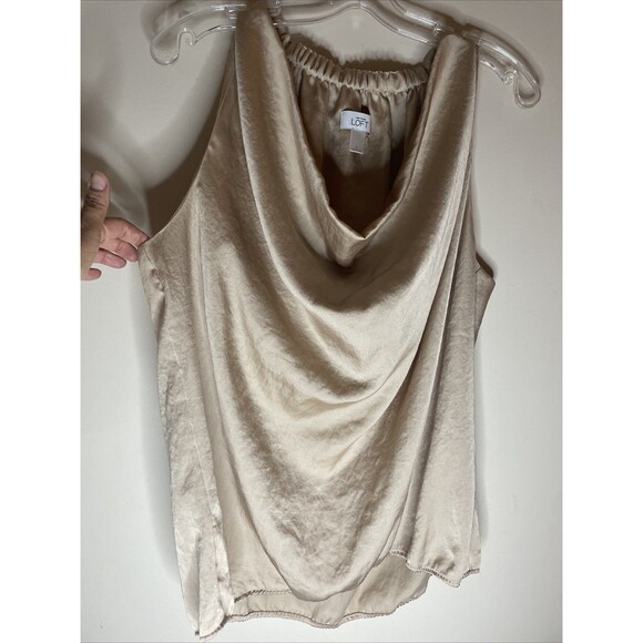 Loft Versa Cowl Neck Tank Top Beige Blouse L - Picture 3 of 5